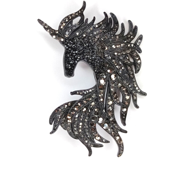 Unicorn Black Sparkle Brooch Pendant - Picture 2 of 2